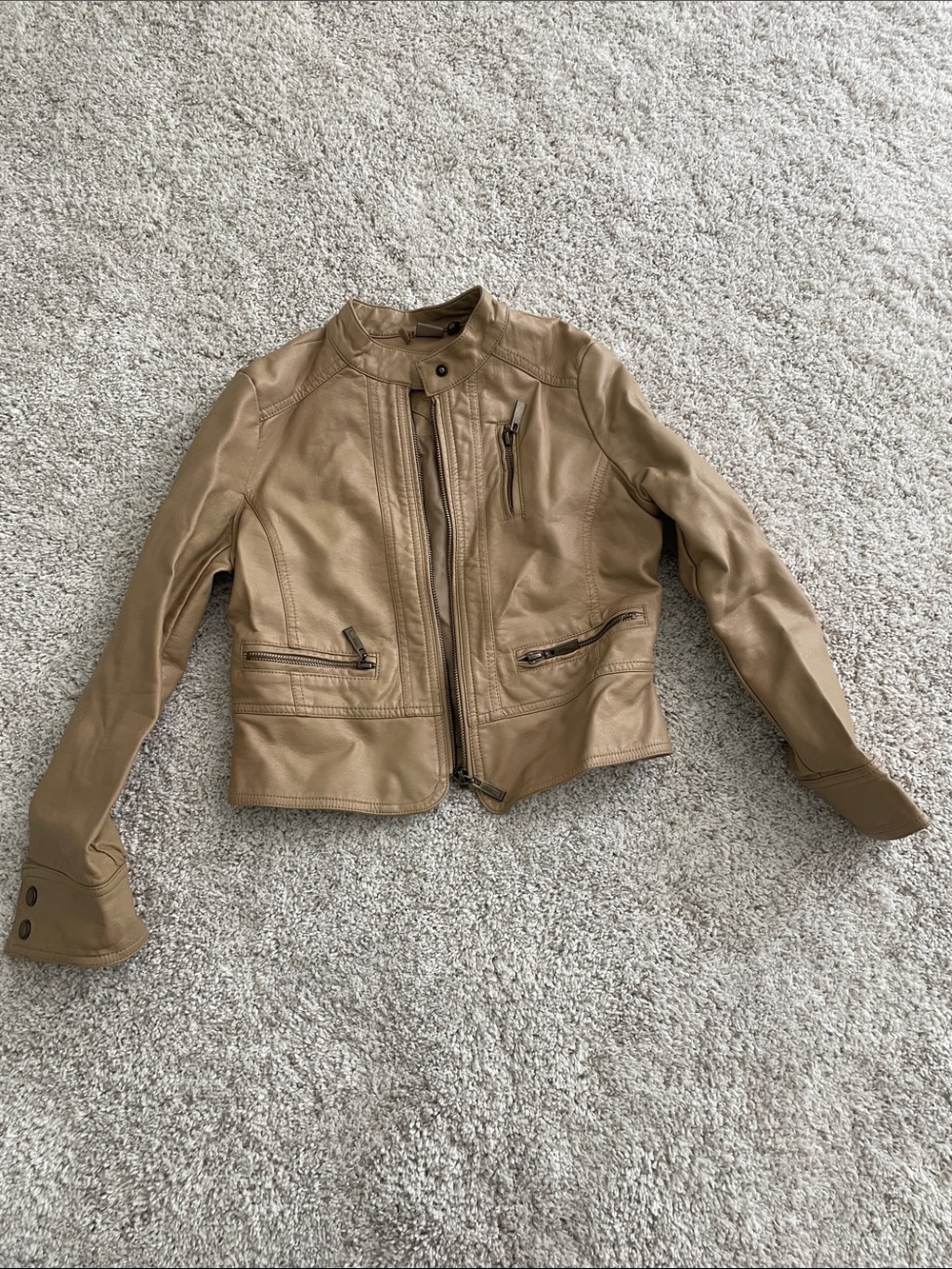 Jou Jou Camel Faux Leather Moto Jacket